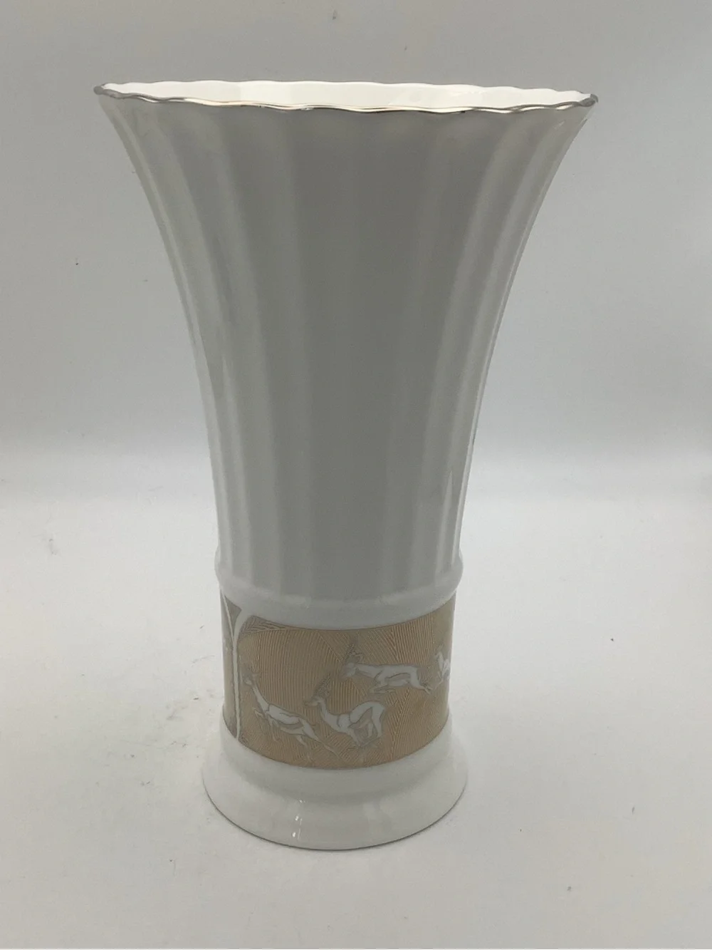 Lenox Sahara Sunset Collection White Fluted Vase with Gold Gazelle Band